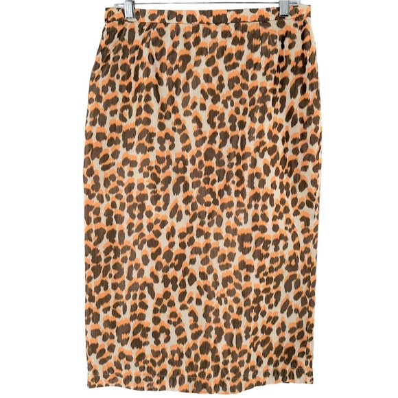 ROCHAS Yellow & Brown Leopard Print Silk Fitted Pencil Skirt Size 44 - Picture 5 of 9